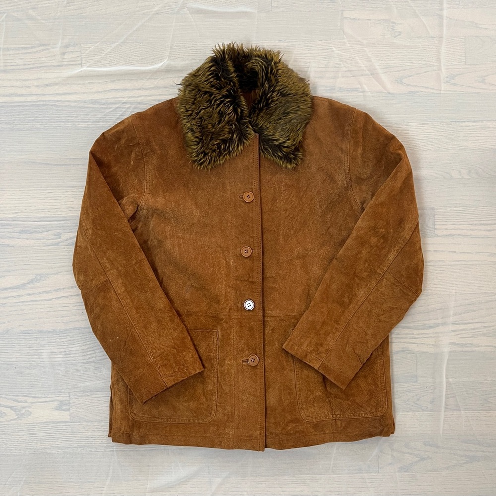 90s Brown Suede Leather & Faux Fur Winter Work Coat